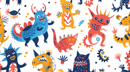 Seamless pattern with amusing fantastic monsters fair