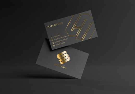 2 Black Textured Business Cards Mockup