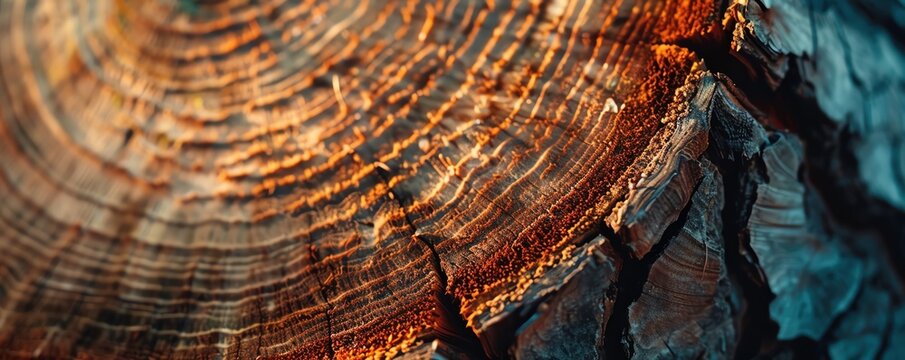 Focus on the layers of a crosssection of a tree trunk