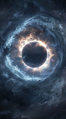 A blue-light black hole swirls around it