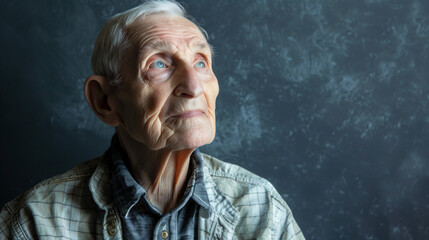 Happy senior reminiscing about youthful years