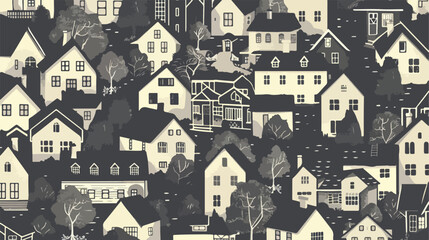 Seamless pattern with district of suburban cottages illustration