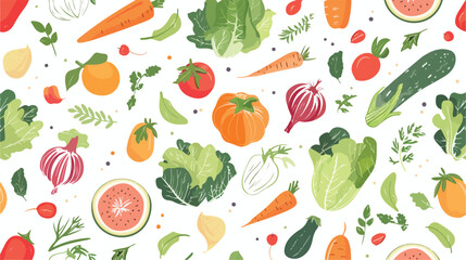 Seamless pattern with fresh vegetables on white background