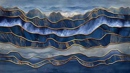 Mountain and golden line arts background vector. Oriental Luxury landscape background design with watercolor brush and gold line texture. Wallpaper design, Wall art for home decor and prints.