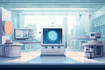 Fusion of lab technology and finance, minimal illustration, soft tones, wide angle 