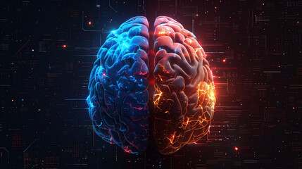 Visualization of human brain connected to a microchip