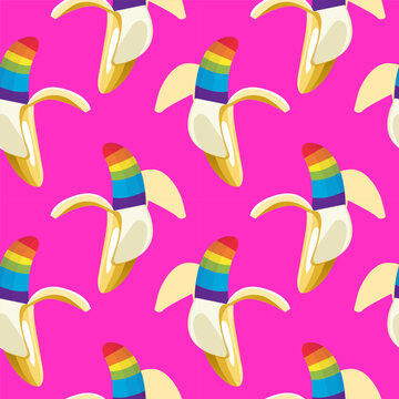 Rainbow banana. Seamless pattern. Vector.