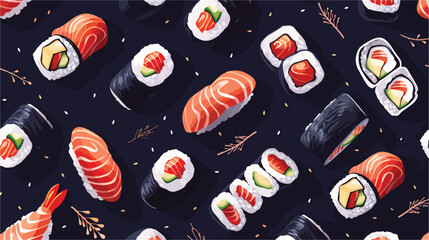 Seamless pattern with maki and nigiri sushi sashimi r