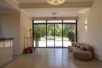 Hotel entrance interior in the sunny day