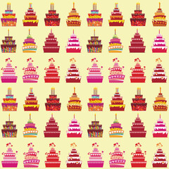Cakes seamless pattern. Colorful sweet cakes.  Good for textile fabric design, wrapping paper, website wallpapers, textile, wallpaper. Vector