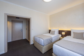 Small two bed hotel room interior