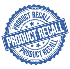 PRODUCT RECALL text on blue round stamp sign