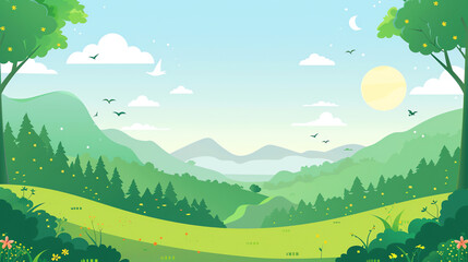 Fototapeta premium Mountain Background in Cartoon Style