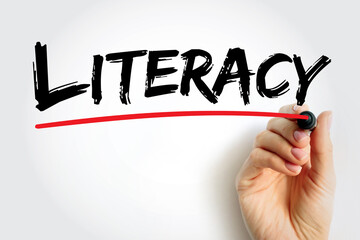 Literacy is the ability to read, write, speak and listen, text concept for presentations and reports