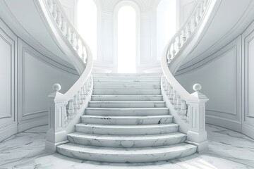 Elegant grand staircase in luxurious white interior