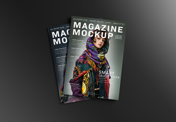 2 Magazines on Black Background Mockup