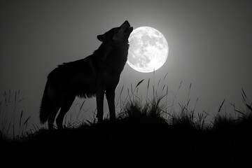 a magical picture of an elegant wolf in cold night under the starry mesmerizing night with moon in...