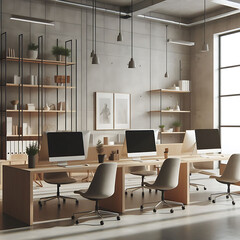 Minimalistic concrete coworking office interior