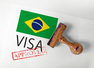 Brazil Visa Approved with Rubber Stamp and flag	