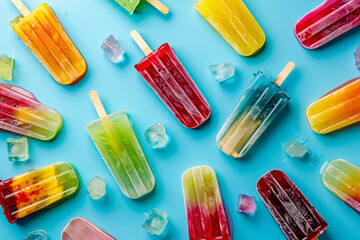 colorful popsicles over blue background
