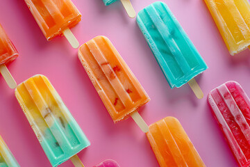 colorful popsicles over pink background