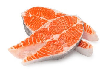 slices of raw fish, salmon, trout, steak, isolated on white background, clipping path