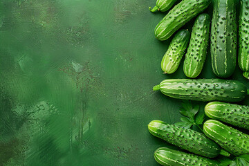 cucumbers over green background with copy space