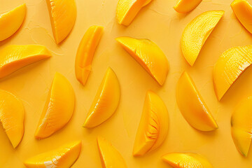 slices of mango fruit over orange background