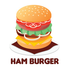 Hamburger, a hamburger on plate
