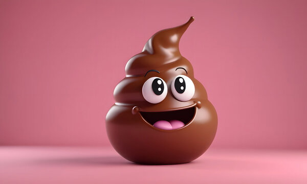 Image of a poop with a face on a pink background. Artificial intelligence. 
