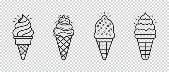 Ice Cream Icon Set - Vector Illustrations Isolated On Transparent Background