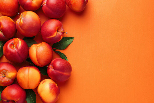 top view of nectarin fruits on the orange background