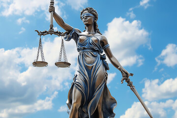 The photo shows the statue of Justitia, the Roman goddess of justice