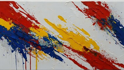 draw an abstract painting, mixing acrylics, palette knife and brush with primary colors, white background,