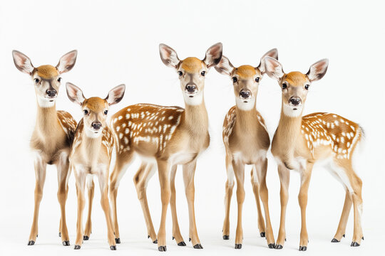 A group of cute deers isolated on a white background 