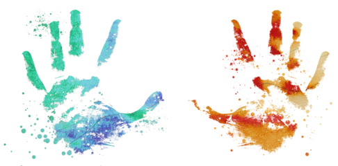 Colorful hand prints isolated on transparent background 