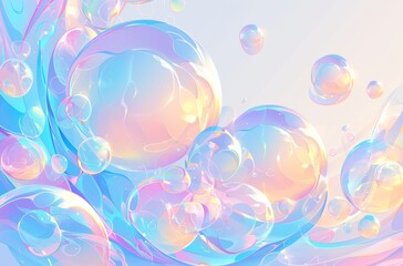  Soft Blue, Pink, and Purple Gradient Bubbles on White Background Vector Illustration. Gentle Shapes and Flowing Lines Create an Abstract Composition with a Dreamlike Atmosphere. The Design is Suitabl
