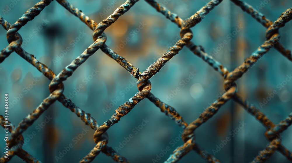 Aufkleber macro shot of a metal grid with a focus on the intersection points, against a blurred background