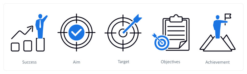A set of 5 Success icons as success, aim, target
