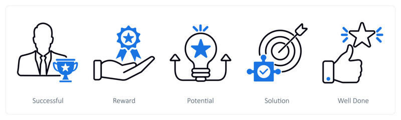 A set of 5 Success icons as successful, reward, potential