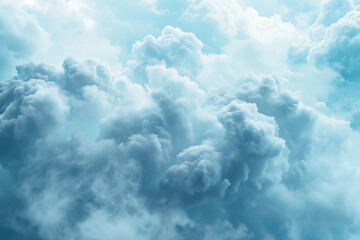 Fototapeta premium Soft, fluffy cotton texture in a cloud-like formation, dreamy pastel blue background 
