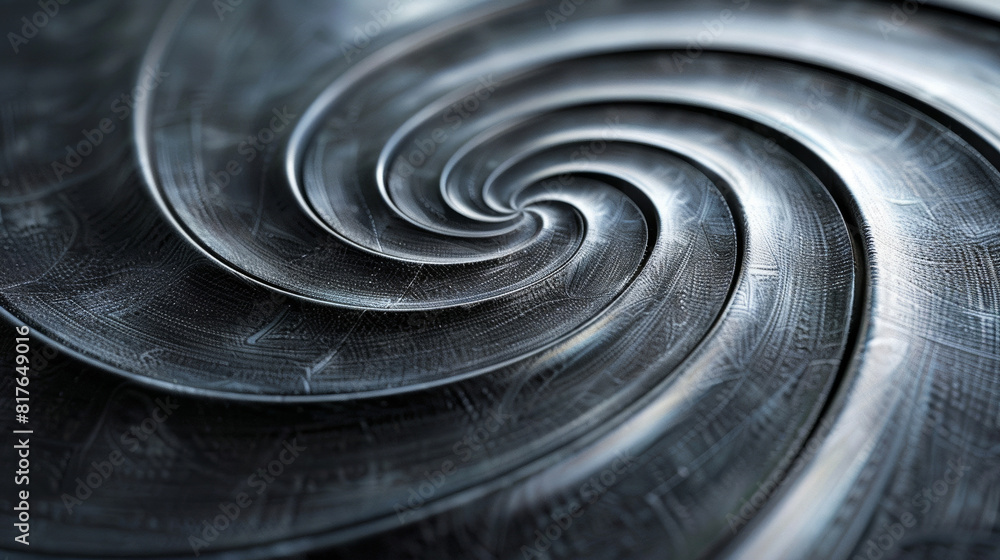 Poster textured metal background with a pattern of swirling grooves, shot from a low angle