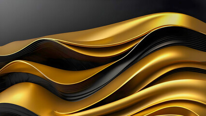 Gilded Opulence - A Black and Gold Textured Wave Sculpture