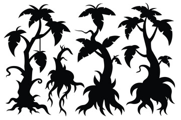 Set of jungle lianas black Silhouette Design with white Background and Vector Illustration on white background