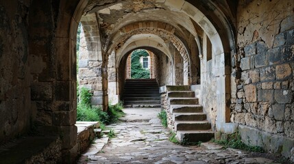 Mediaeval Building Interior. European Travel Concept Background.