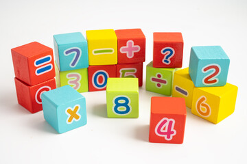Math number colorful on white background, education study mathematics learning teach.
