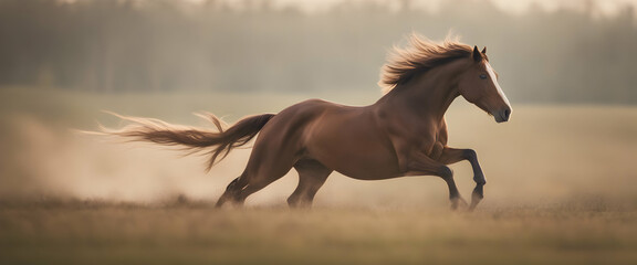 a horse running in the field