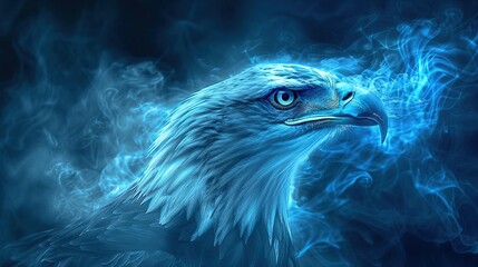 Obraz premium Digital art of a blue American bald eagle emitting smoke