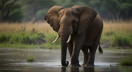 an elephant is standing in the water - Powered by Adobe