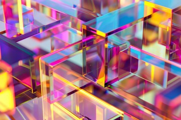 Geometric shapes rendered in chrome and neon, interlocking and shifting in a mesmerizing dance of encryption algorithms